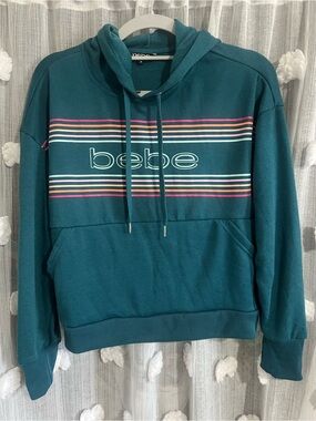 bebe  Teal Hooded Sweatshirt with Striped Chest Logo